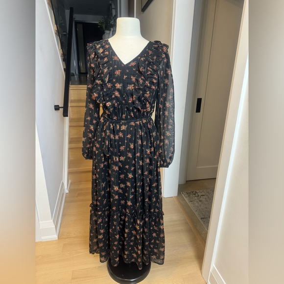 Moon River Dresses & Skirts - Antropologie 🌙 Moon River Black Floral Ruffle Maxi Dress – Size S